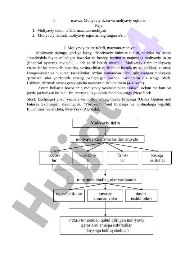 Moliyaviy tizim va oqimlar haqida tadqiqot