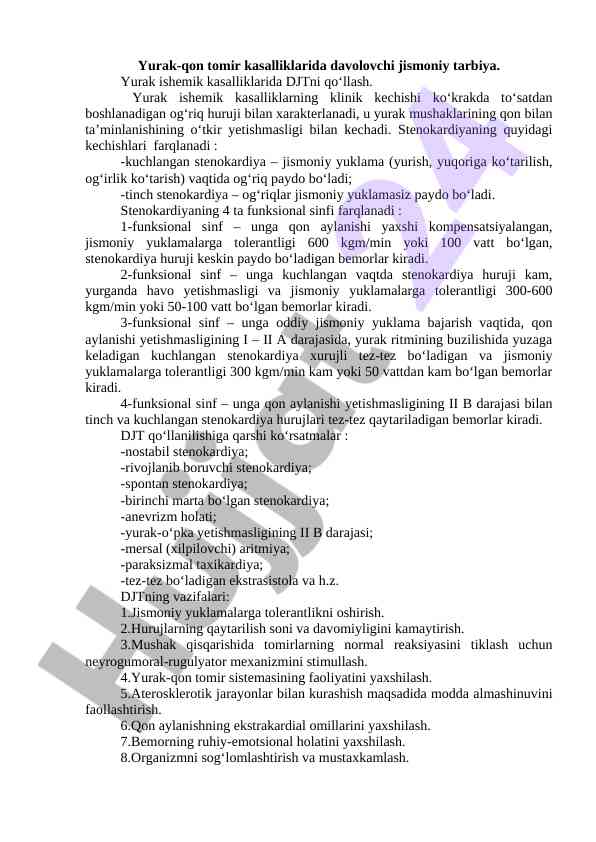 Yurak-qon tomir kasalliklarida jismoniy tarbiya