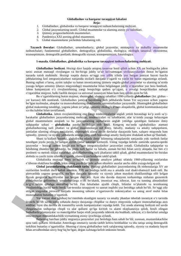 Globallashuv va barqaror taraqqiyot falsafasi