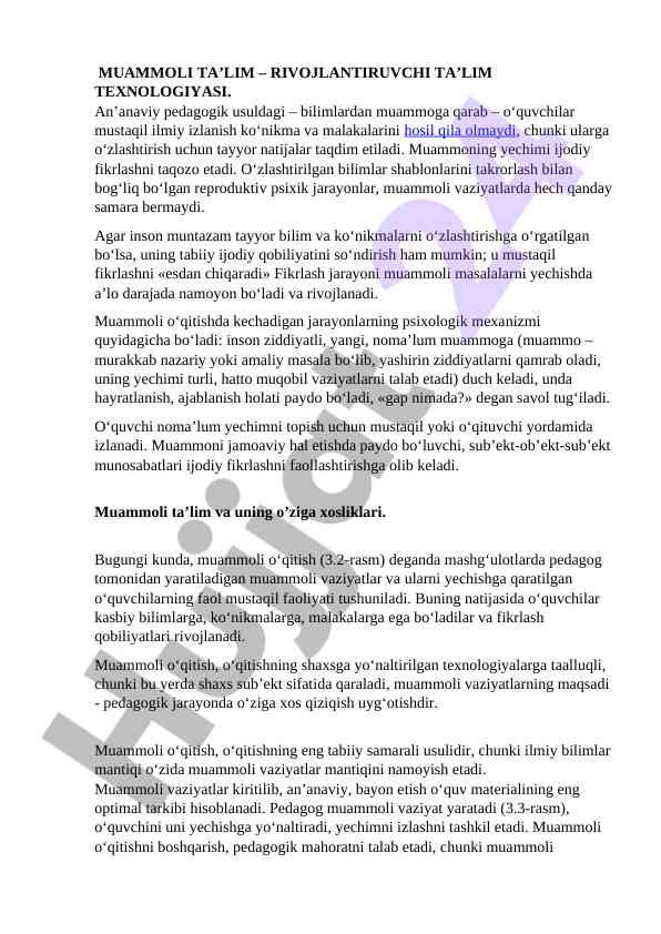 Muammoli ta’lim – rivojlantiruvchi ta’lim texnologiyasi