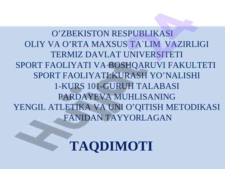 Yengil atletika va uni o'qitish metodikasi taqdimoti