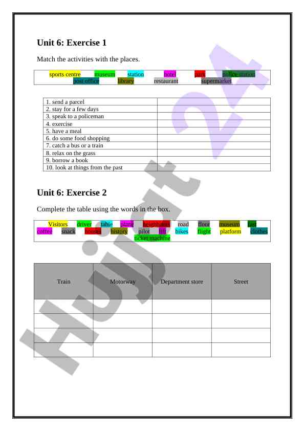 Unit 6 activities and exercises for language learning