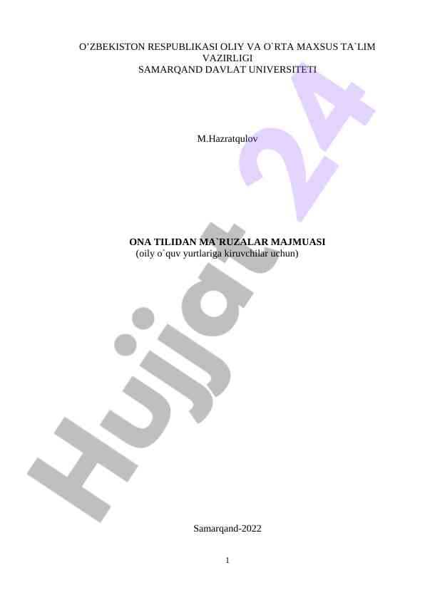 Ona tilidan ma'ruzalar majmuasi: oliy o‘quv yurtlari
