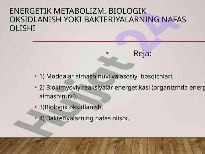 Energetik metabolizm va biologik oksidlanish tahlili