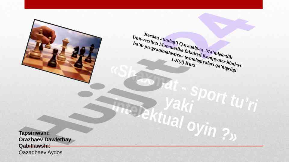 Shaxmat sport yoki intelektual oyin