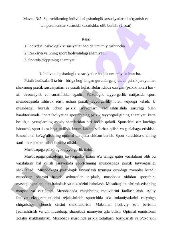 Sportchilarning individual psixologik xususiyatlari