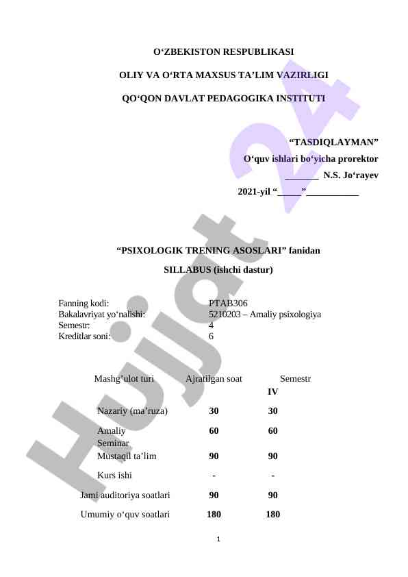 Psixologik trening asoslari fanidan sillabus