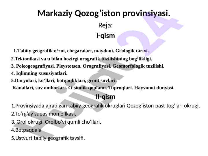 Markaziy qozog'iston tabiiy geografik o'rni tahlili