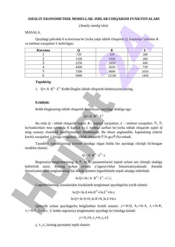 Amaliy Ekonometriya Modellari Va Ishlab Chqarish