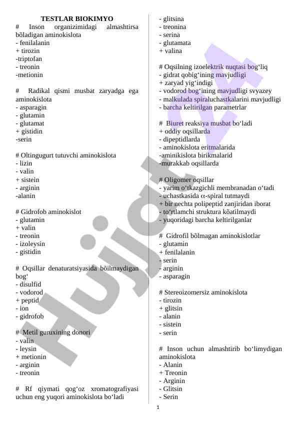 Biokimyo aminokislotalari va oqsillar haqida