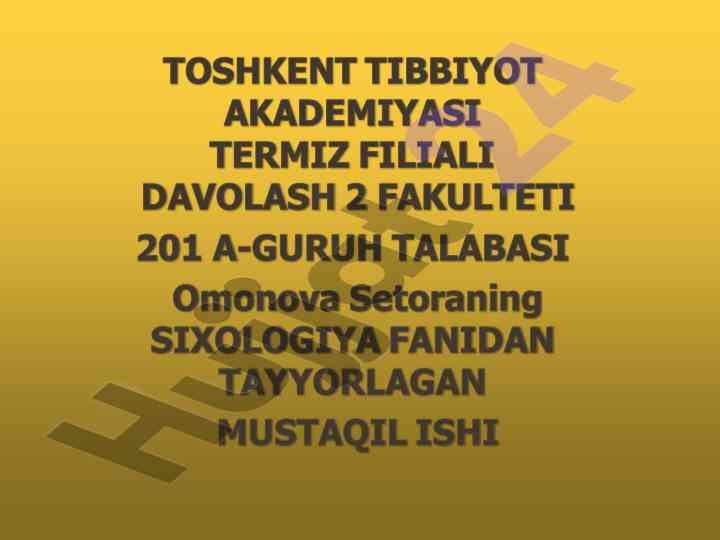 Sixologiya fanidan tayyorlagan mustaqil ish