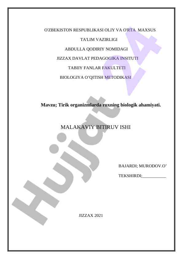 Ruxning biologik ahamiyati tirik organizmlarda