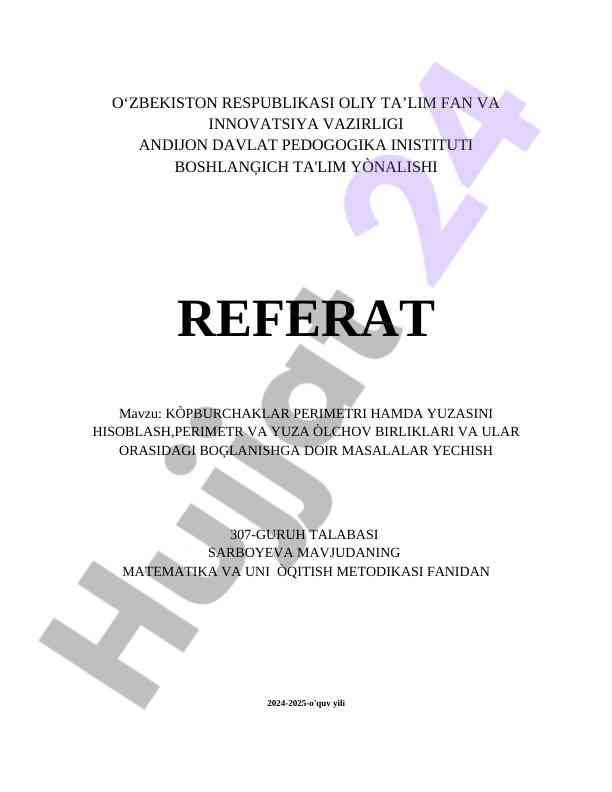 Ko'pburchaklar Perimetri Va Yuzasini Hisoblash