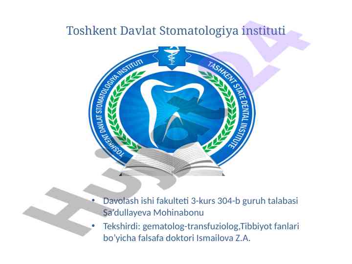 Dic va qon ivish jarayonining o'rganilishi