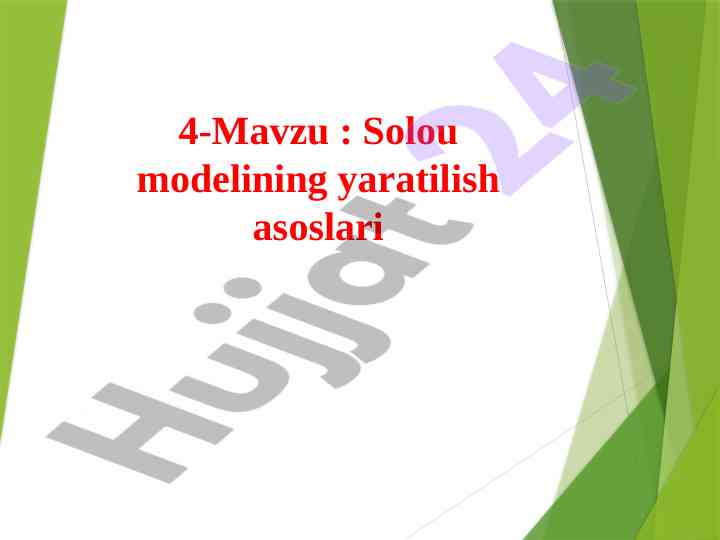 Solou modelining yaralishi va asosiy taxminlari