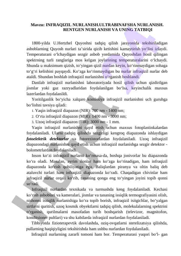 Infraqizil nurlanishning asosiy prinipslari