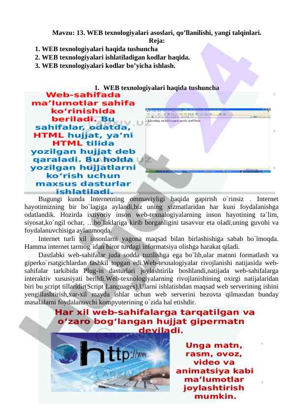 Web texnologiyalari asoslari va yangi talqinlari