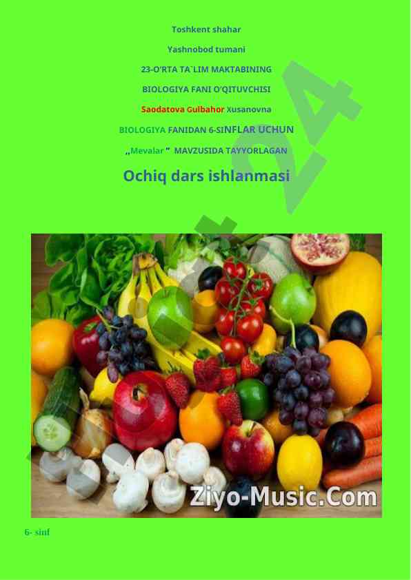 Ochiq dars ishlanmasi 6-sinflar uchun mevalar mavzusi