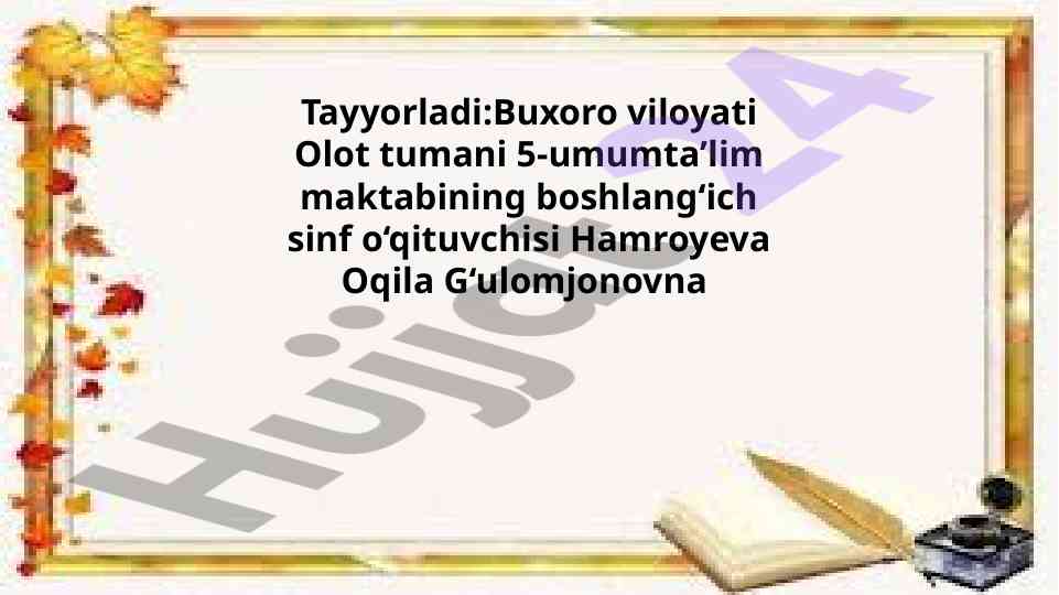 Savol va topshiriqlar saxovatli fasl bo‘limi