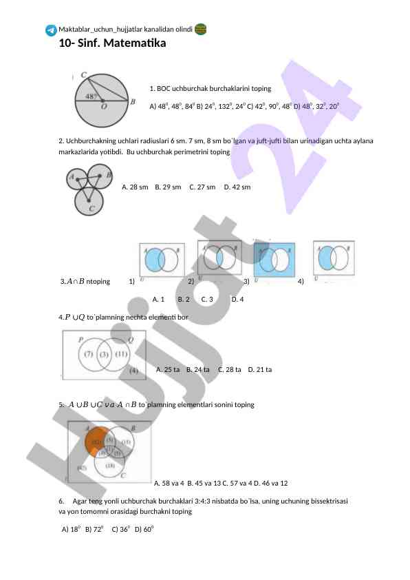 Geometriya test savollari bilan sizni tanishtiramiz
