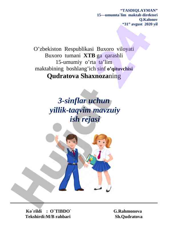 Yillik-taqvim mavzuiy ish rejasi 3-sinflar uchun