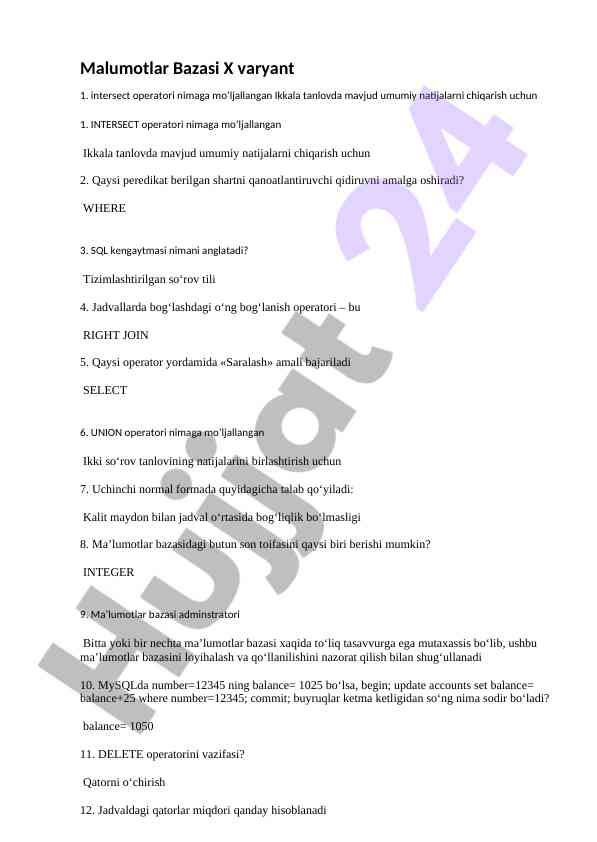 Sql ma'lumotlar bazasi operatorlari to'g'risida