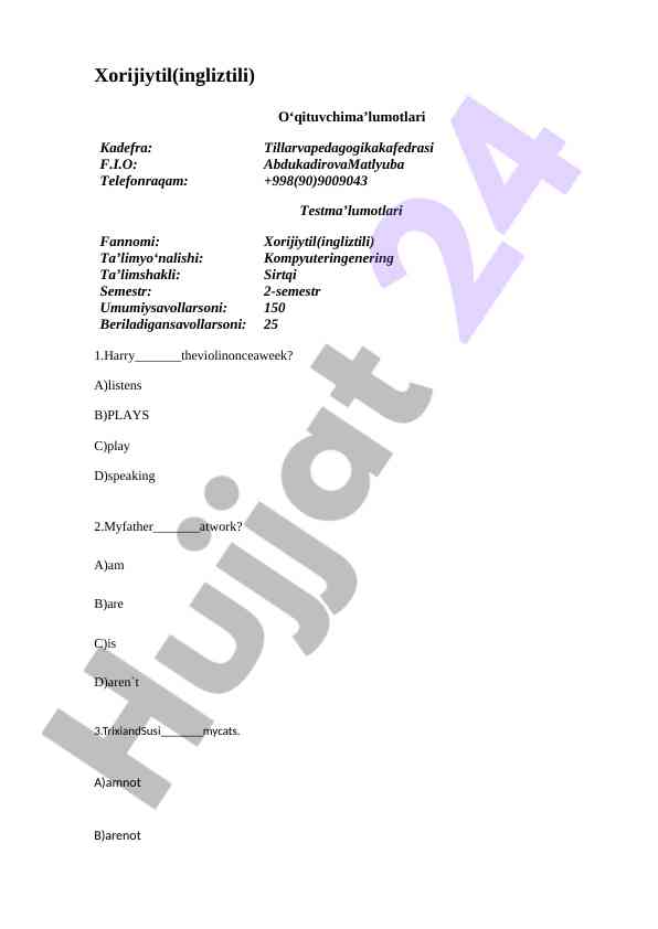 Ingliz tili grammatika savollari