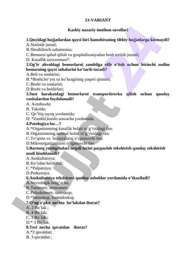 Kasbiy nazariy-imtihon savollari bilan tanishing