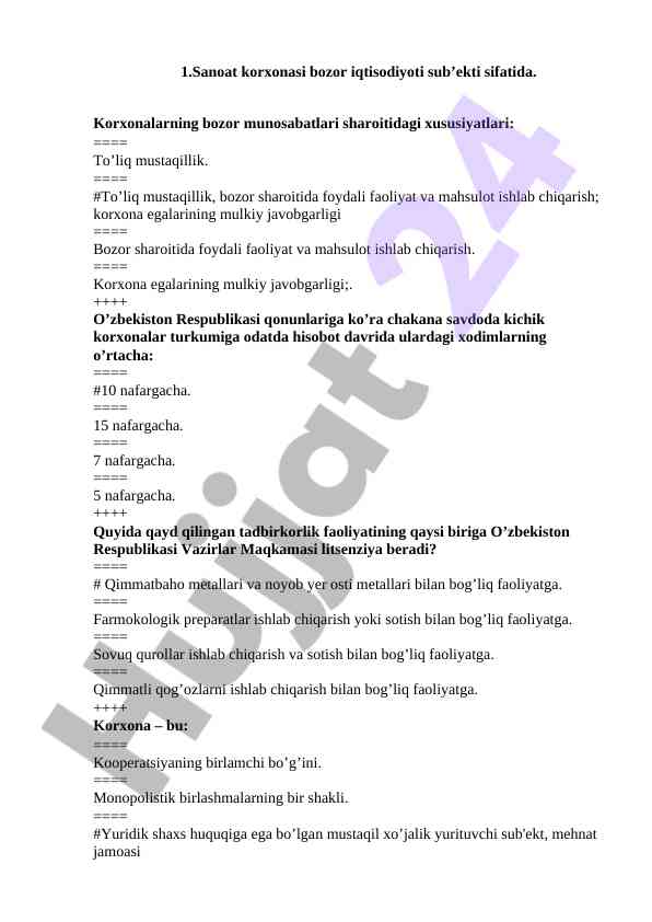 Sanoat korxonalari bozor iqtisodiyoti sharoitida