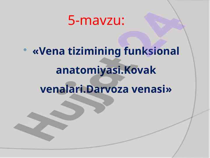 Vena tizimining funkcional anatomiyasi va darvoza venasi