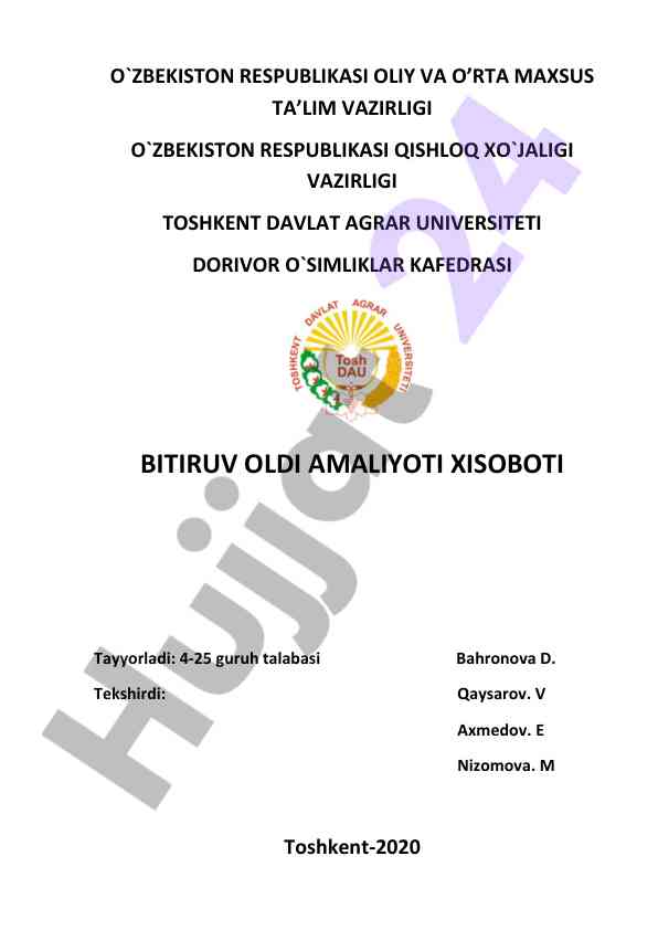Dorivor o’simliklar amaliyoti xisoboti