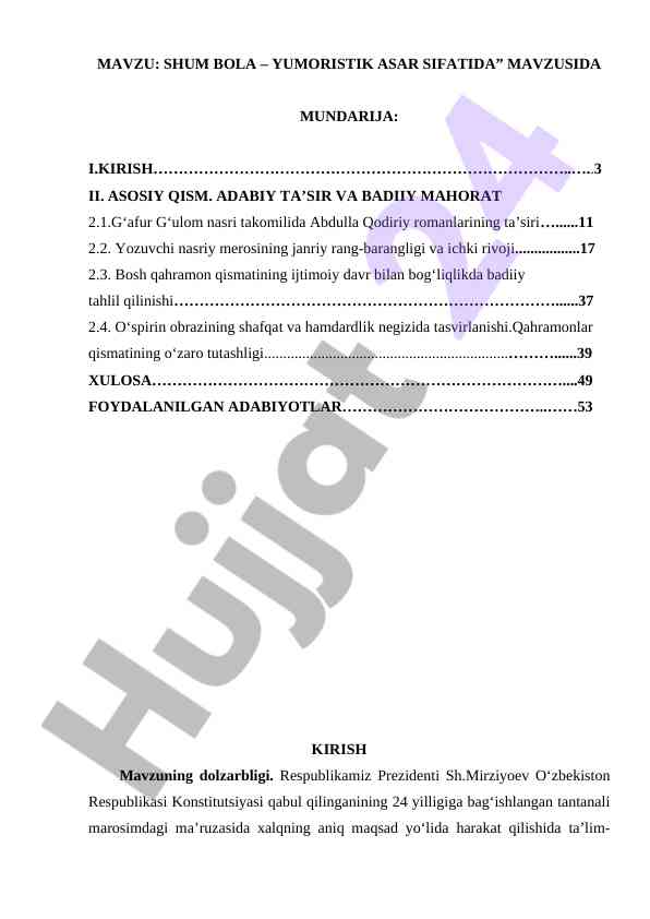 Shum bola – yumoristik asar sifatida tahlil
