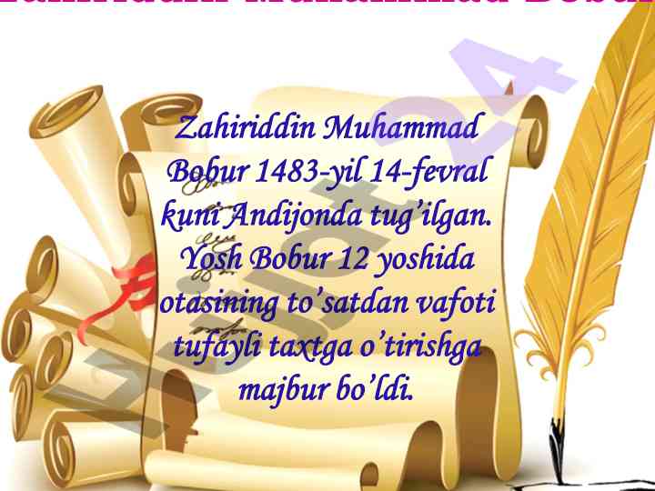 Zahiriddin muhammad bobur va uning tarixi