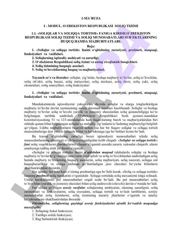 O‘zbekistonda soliq tizimi va asosiy qoida