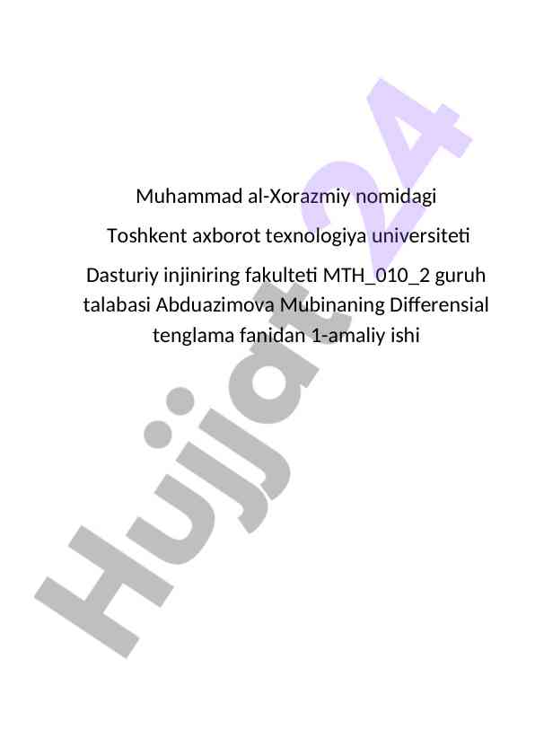 Differensial tenglama fanidan amaliy ish