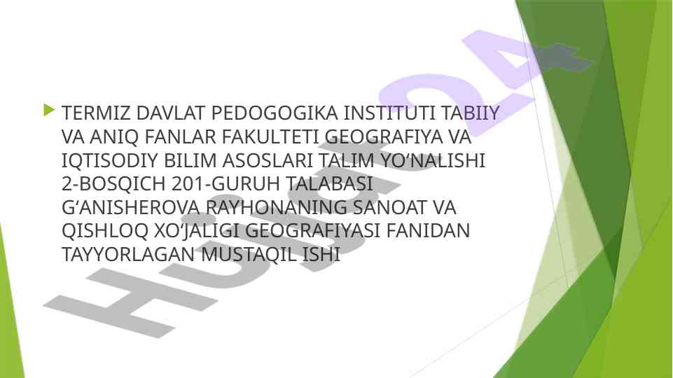 Mashinasozlik majmuasi asosiy tarmoqlari haqida