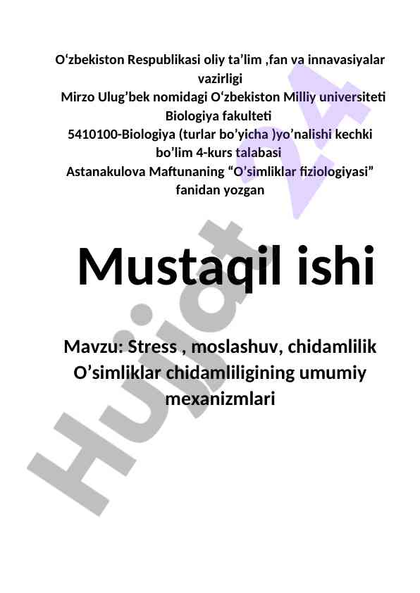 O’simliklar fiziologiyasi stress va chidamlilik
