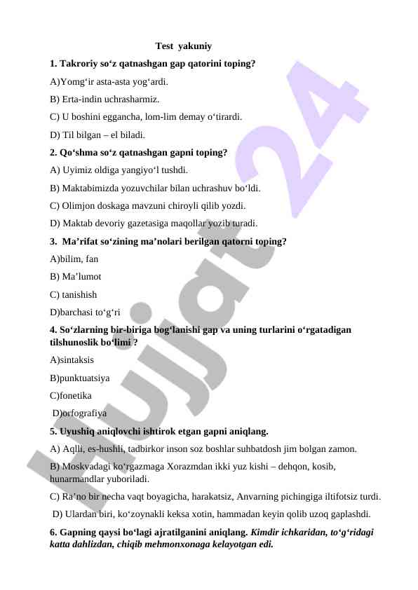 Test savollari tahlili