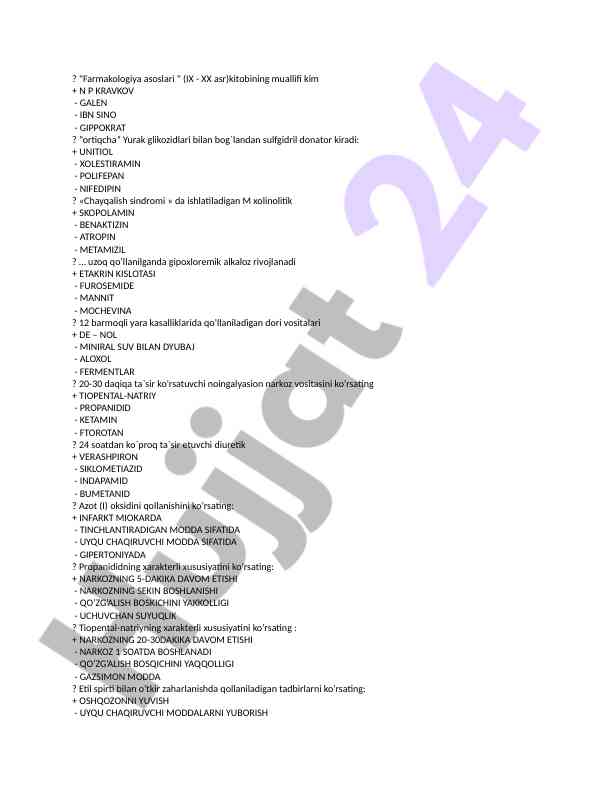 Farmakologiya asoslari asosida dori vositalari