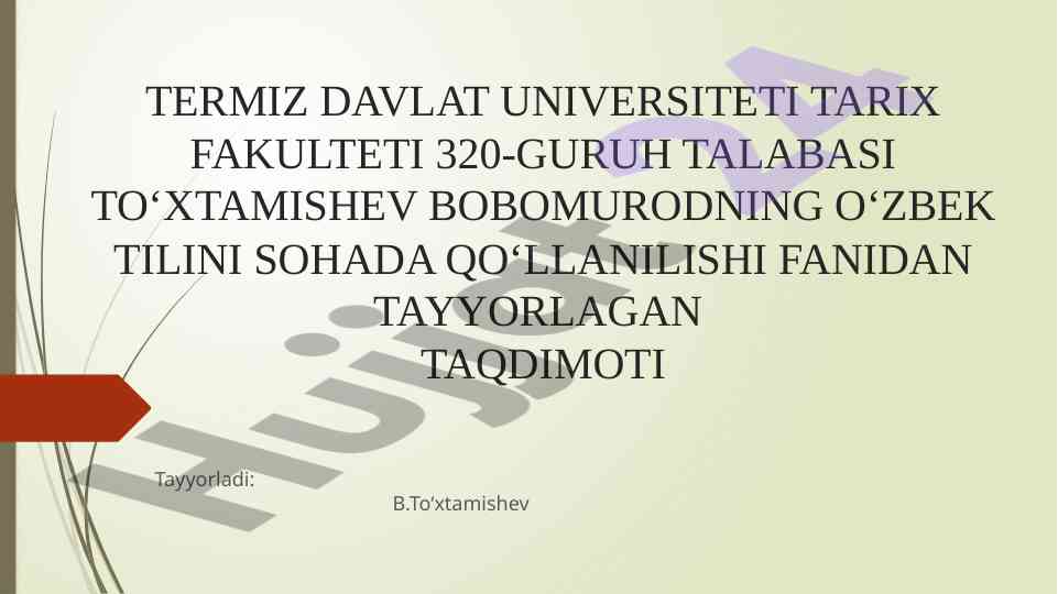 Farmoyish hujjatlari taqdimoti o‘zbekiston tarixi bo‘yicha