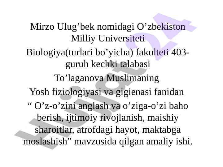 Yosh fiziologiyasi va gigienasi amaliy ish