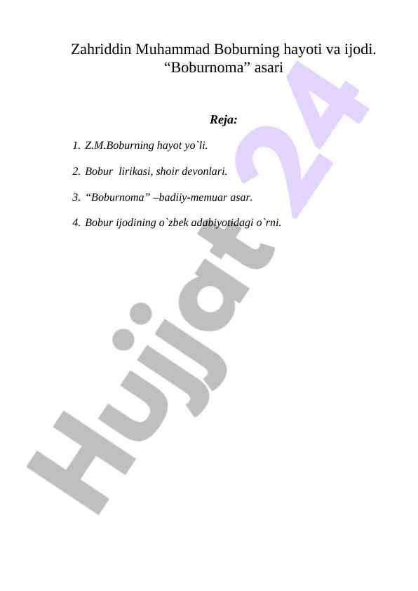 Zahriddin muhammad boburning hayoti va ijodi