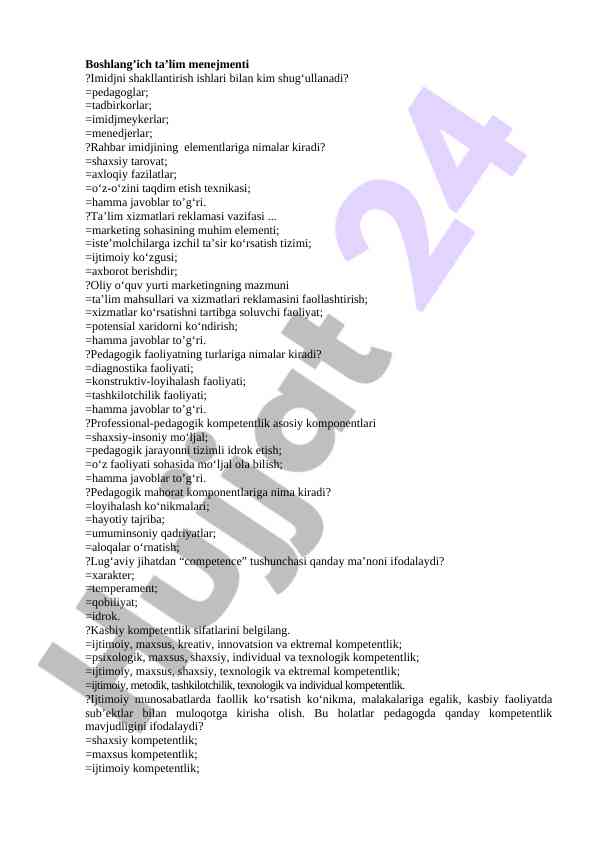 Boshlang‘ich ta’lim menejmenti o‘rganish