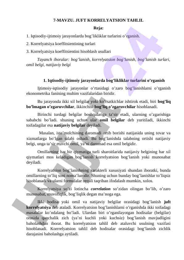 Juft Korrelyatsion Tahlil