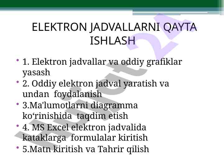 Microsoft excel elektron jadvalini ishga tushirish