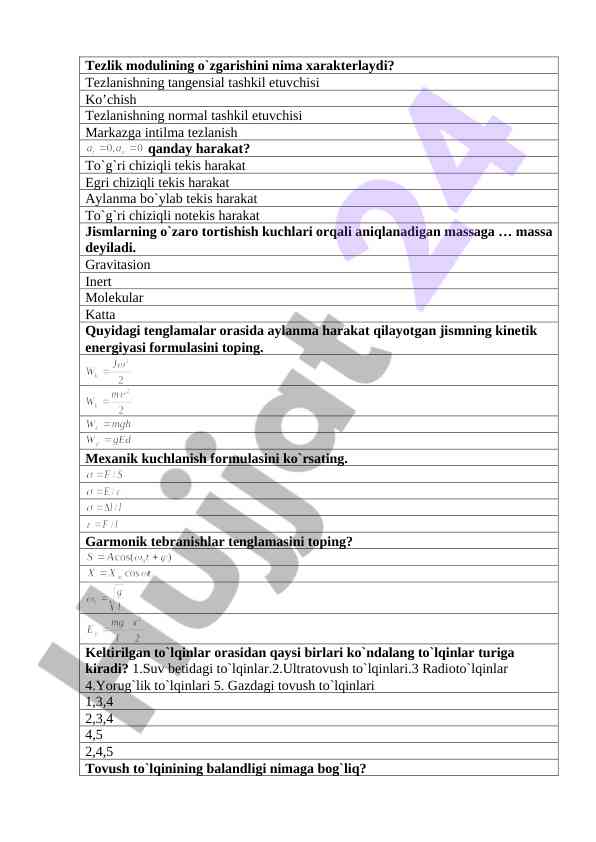 Mekanik harakat turlarini tahlil qilish