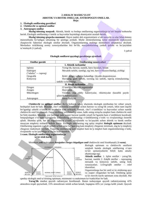 Abiotik va biotik omillar mavzusida amaliy mashgʻulot