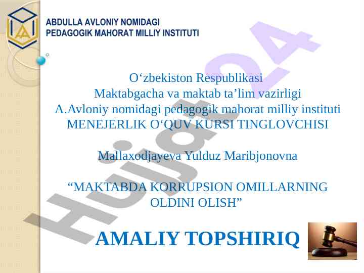 Maktabda korrupsion omillarni oldini olish