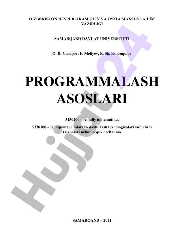 Dasturlash asoslari: oʻquv qoʻllanma talabalar uchun