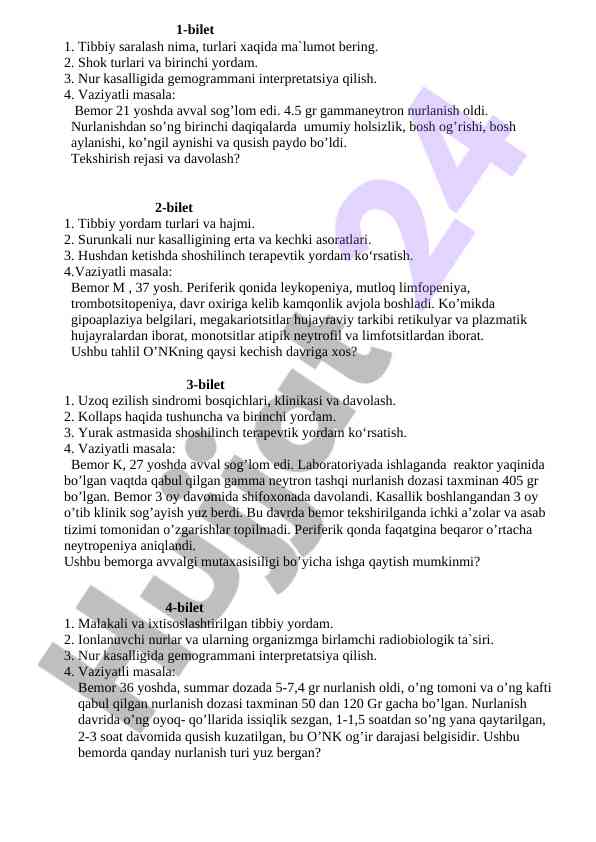 Tibbiy saralash turlari va birinchi yordam masalalari